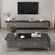 White-Gray Glass Rectangular TV Stand with Drawers