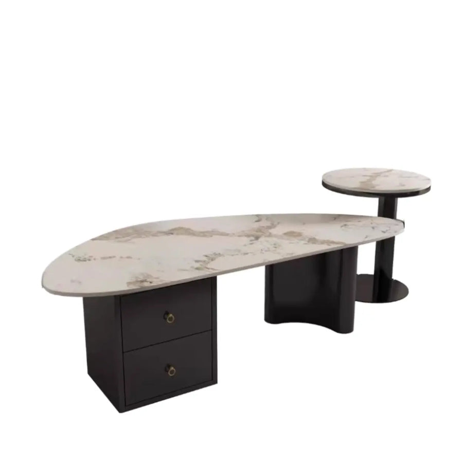 White-Gray Stone Triangle Coffee Table with Drawers