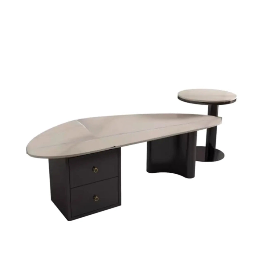 White-Gray Stone Triangle Coffee Table with Drawers