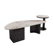 White-Gray Stone Triangle Coffee Table with Drawers