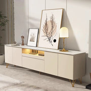 White Rectangle Open Storage Cabinet Stone TV Stand