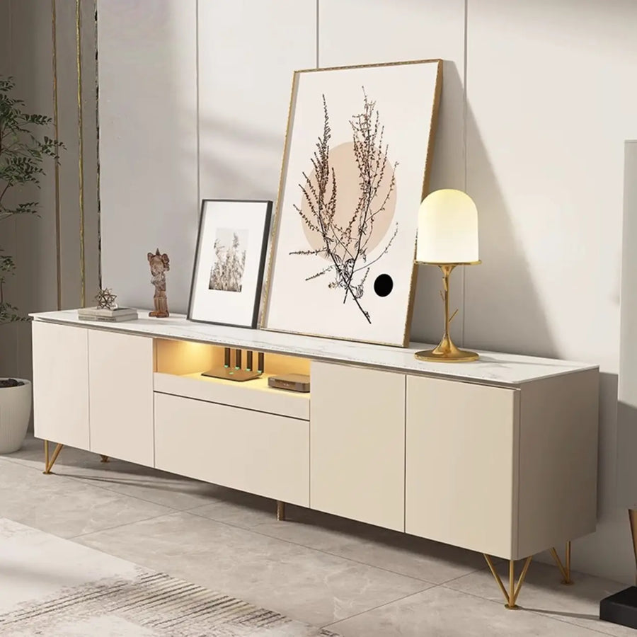 White Rectangle Open Storage Cabinet Stone TV Stand