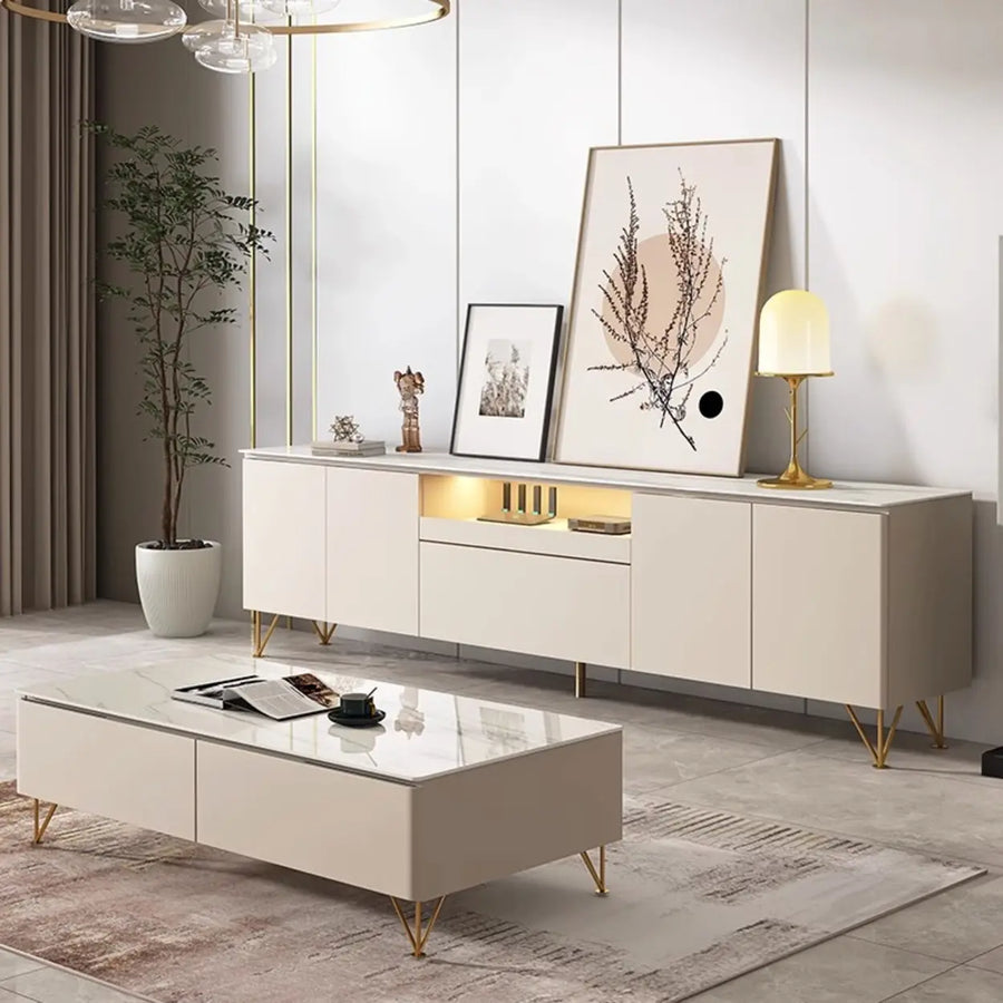 White Rectangle Open Storage Cabinet Stone TV Stand
