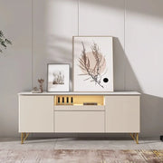 White Rectangle Open Storage Cabinet Stone TV Stand