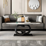 White Stone Oval Abstract Steel Base Coffee Table
