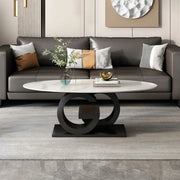 White Stone Oval Abstract Steel Base Coffee Table