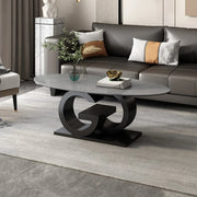 White Stone Oval Abstract Steel Base Coffee Table