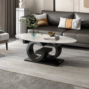 White Stone Oval Abstract Steel Base Coffee Table
