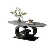 White Stone Oval Abstract Steel Base Coffee Table
