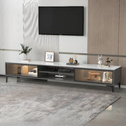 White Stone Rectangle Open Storage Shelves TV Stand