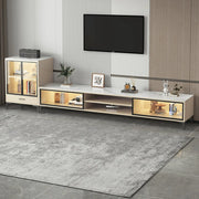 White Stone Rectangle Open Storage Shelves TV Stand