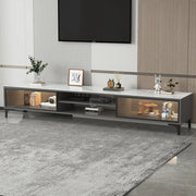 White Stone Rectangle Open Storage Shelves TV Stand