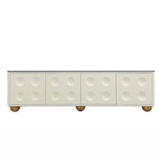 White Stone Rectangle Shelves Cabinet Long TV Stand