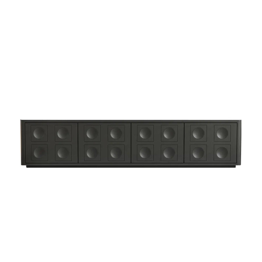White Stone Rectangle Shelves Cabinet Long TV Stand