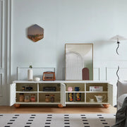 White Stone Rectangle Shelves Cabinet Long TV Stand