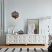 White Stone Rectangle Shelves Cabinet Long TV Stand