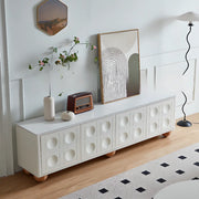 White Stone Rectangle Shelves Cabinet Long TV Stand