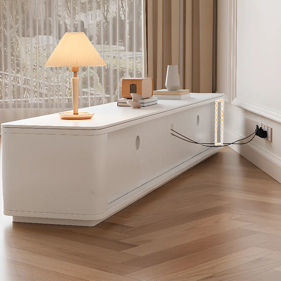 White Stone Rectangle Storage TV Stand with Lighting