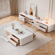 White Stone Rectangle Storage TV Stand with Lighting