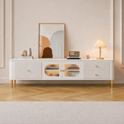 White Stone Rectangle Storage TV Stand with Lighting