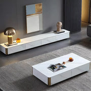 White Stone Rectangular Enclosed Storage TV Stand