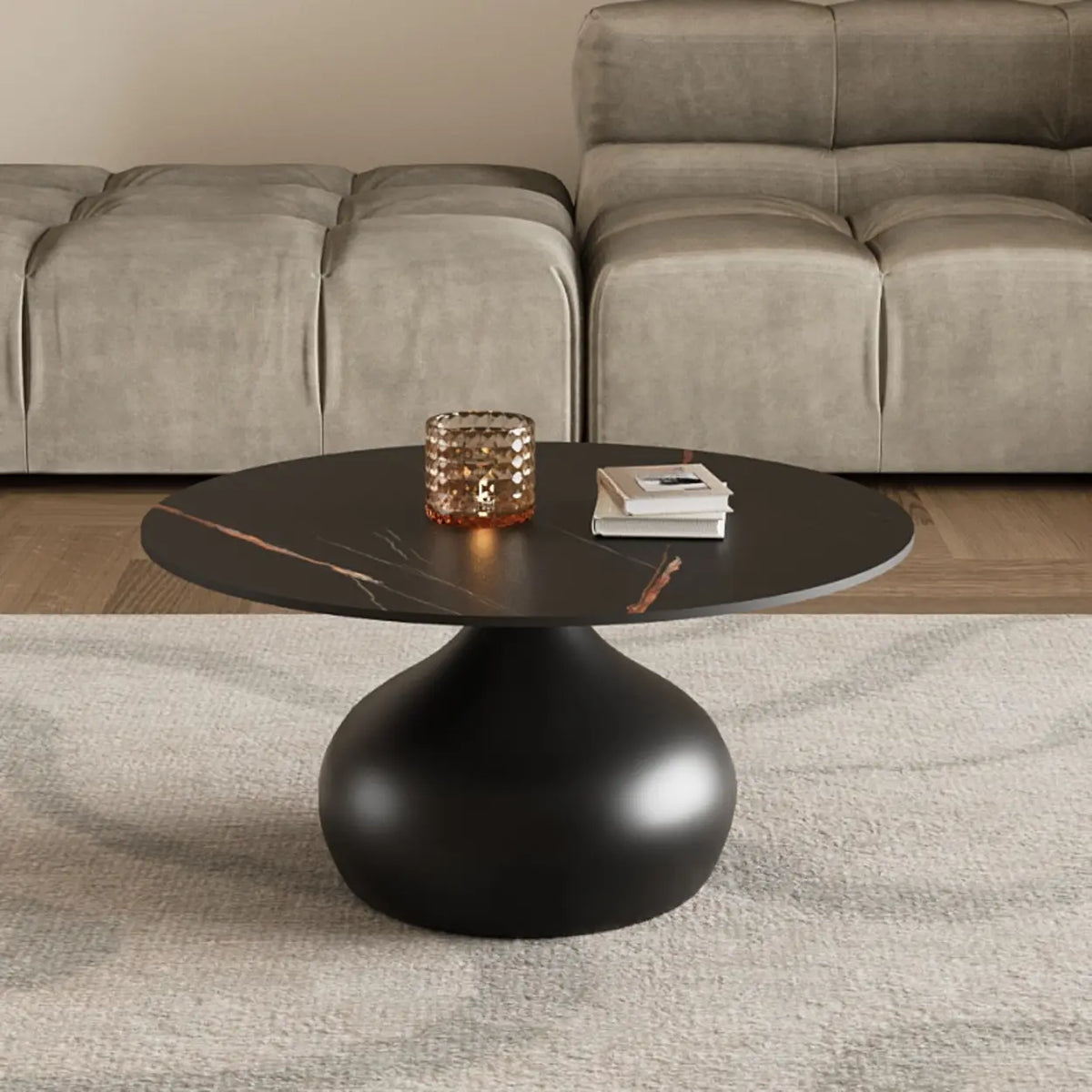 White Stone Round Metal Base Nesting Coffee Tables
