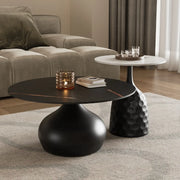 White Stone Round Metal Base Nesting Coffee Tables