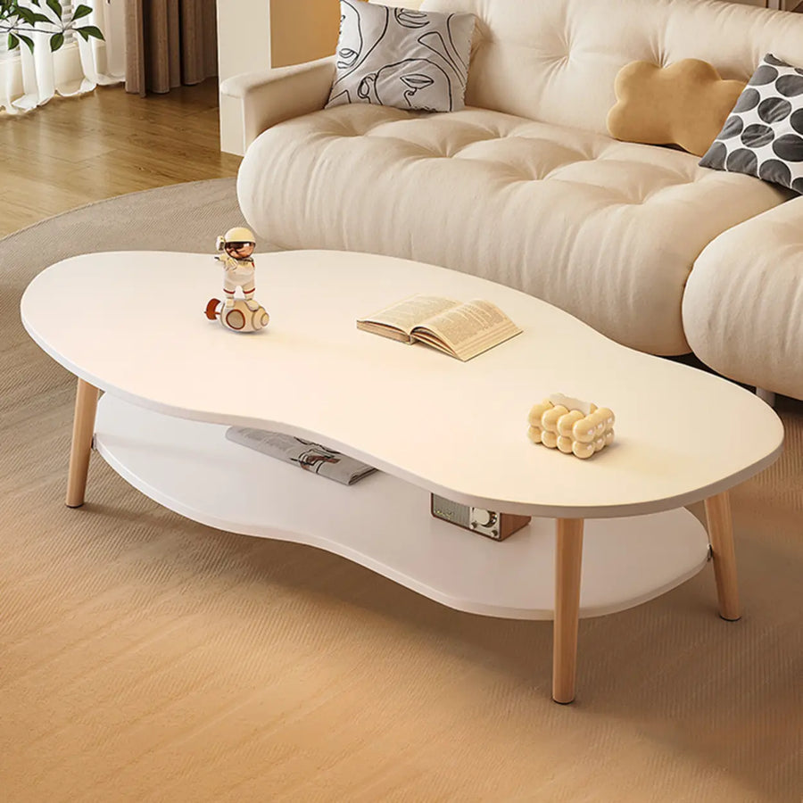 White Wood Free Form Shelf Coffee Table with Four Legs