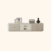 White Wood Shelves Cabinet Drawers Rectangle TV Stand