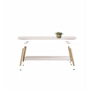 White Wooden Free Form Coffee Table with Shelf