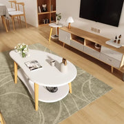 White Wooden Free Form Coffee Table with Shelf