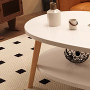 White Wooden Free Form Coffee Table with Shelf