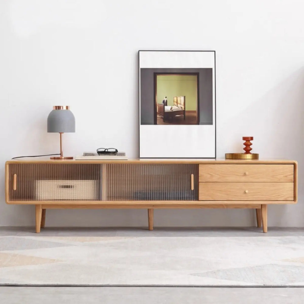 Wood Color Oak Rectangle Enclosed Storage TV Stand