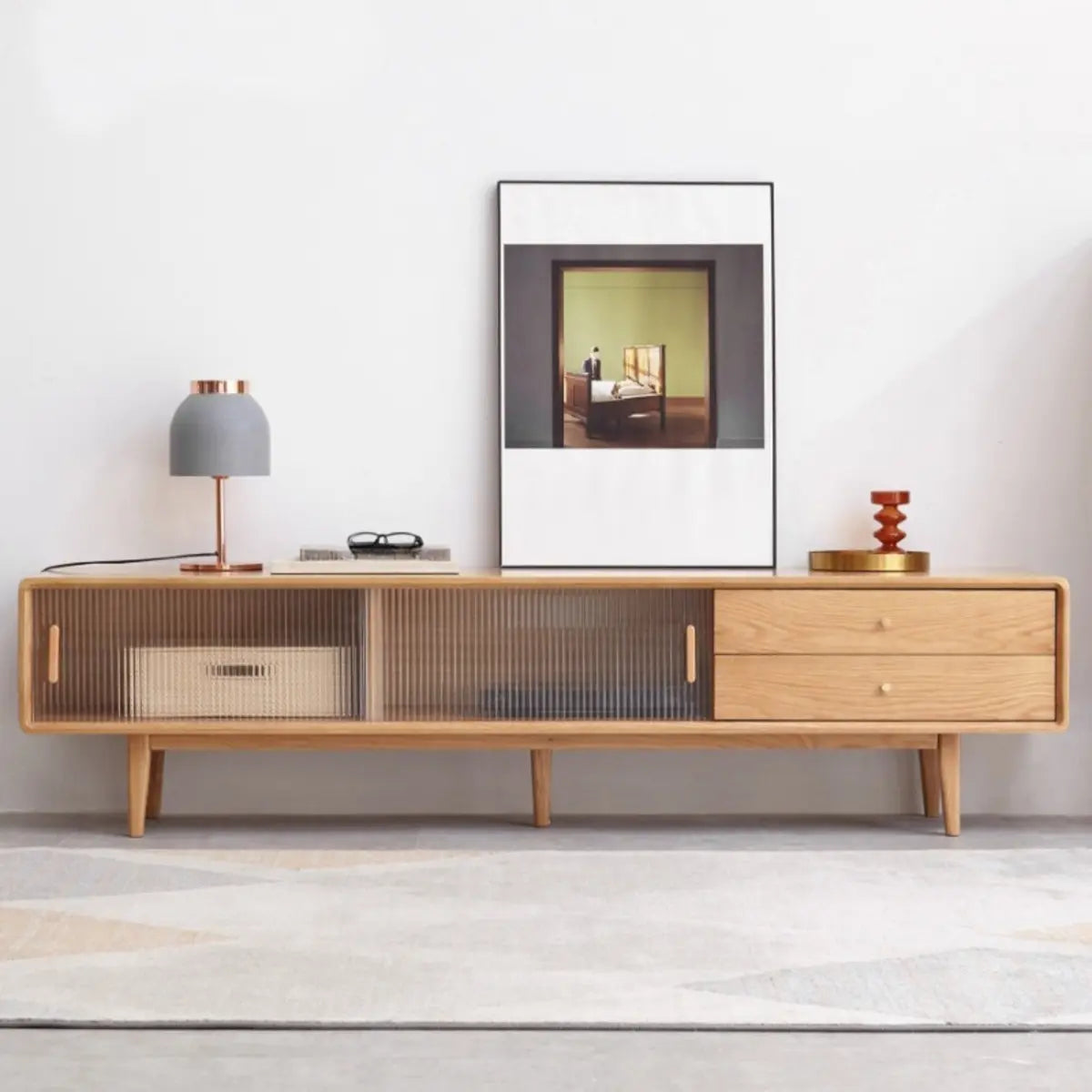 Wood Color Oak Rectangle Enclosed Storage TV Stand