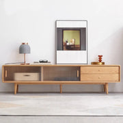 Wood Color Oak Rectangle Enclosed Storage TV Stand