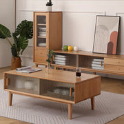 Wood Color Oak Rectangle Enclosed Storage TV Stand