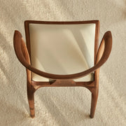 Wood Curved Open Slat Back Leather Dining Chair Brown