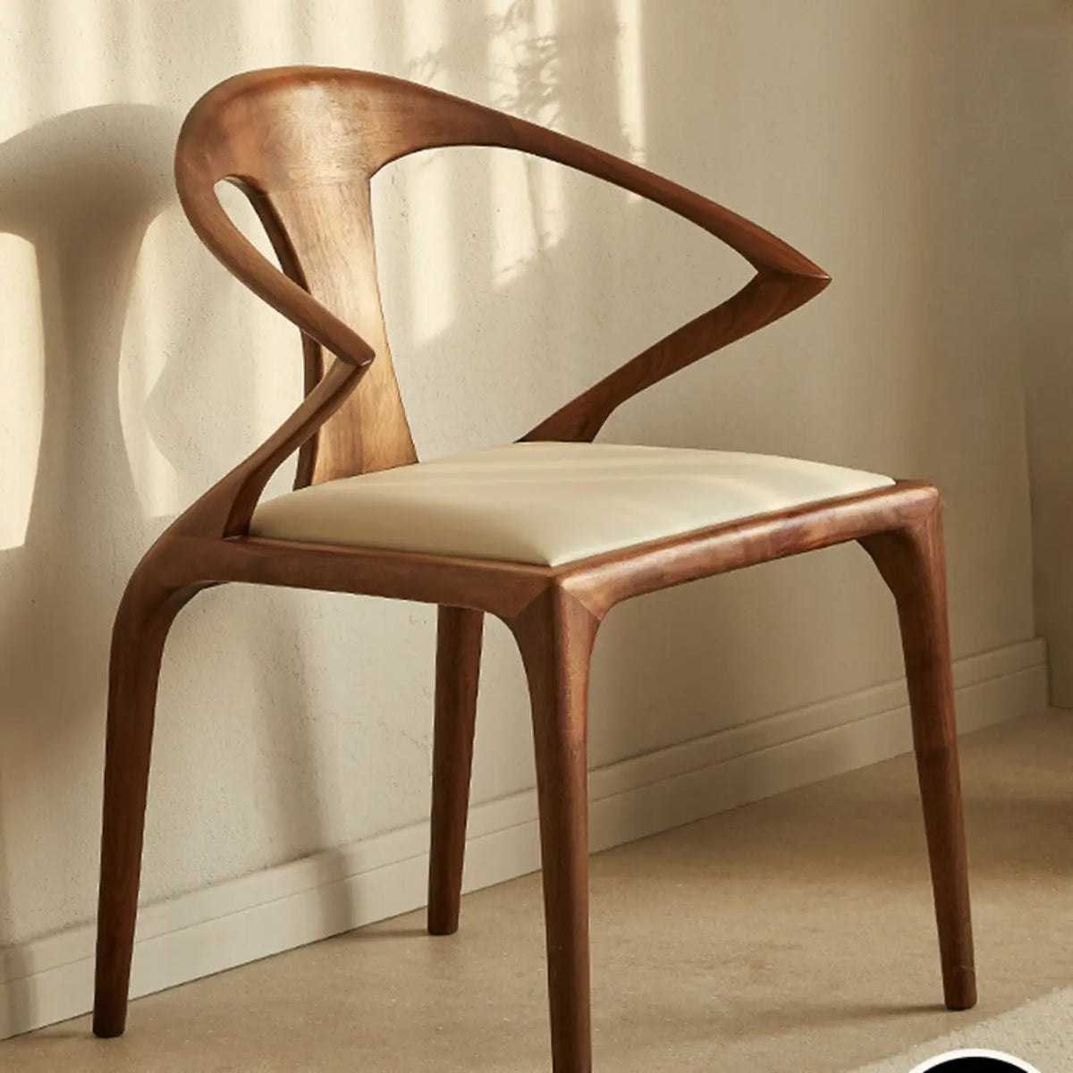 Wood Curved Open Slat Back Leather Dining Chair Brown
