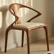 Wood Curved Open Slat Back Leather Dining Chair Brown