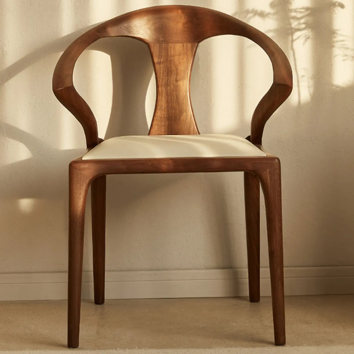 Wood Curved Open Slat Back Leather Dining Chair Brown