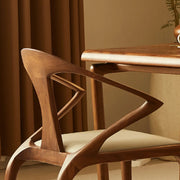 Wood Curved Open Slat Back Leather Dining Chair Brown