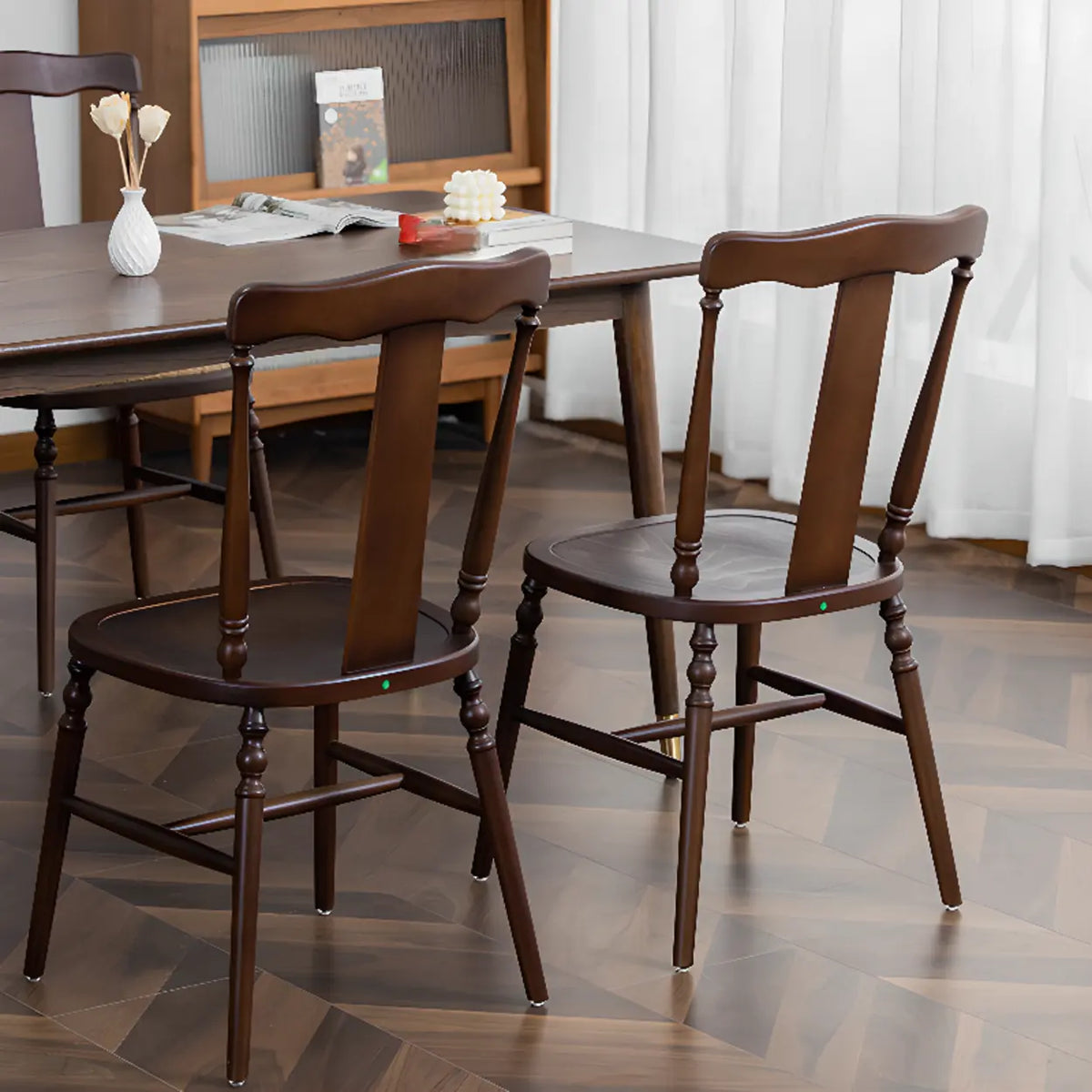 Wood Open Slat Back Ash Dining Chairs Black Walnut