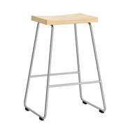 Wood Saddle Metal Sled Base Bar Stool with Footrest