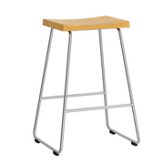 Wood Saddle Metal Sled Base Bar Stool with Footrest