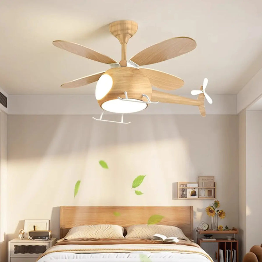 Wooden Helicopter Kids Ceiling Fan Light with Eye-Care