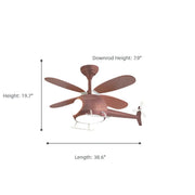 Wooden Helicopter Kids Ceiling Fan Light with Eye-Care