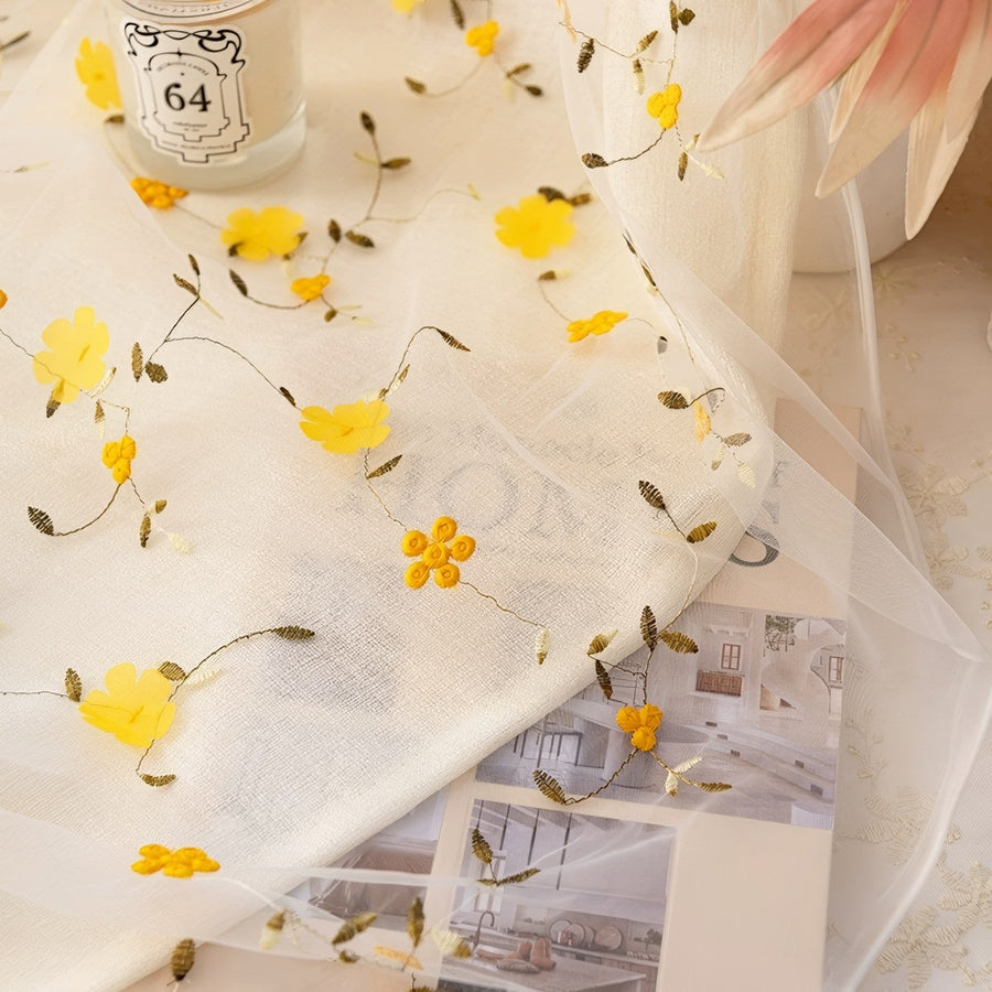 Yellow Wildflower Embroidered Sheer Curtain