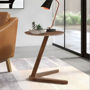 Z-Shaped Round Wood Walnut Finish Side Table