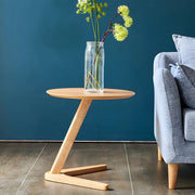 Z-Shaped Round Wood Walnut Finish Side Table