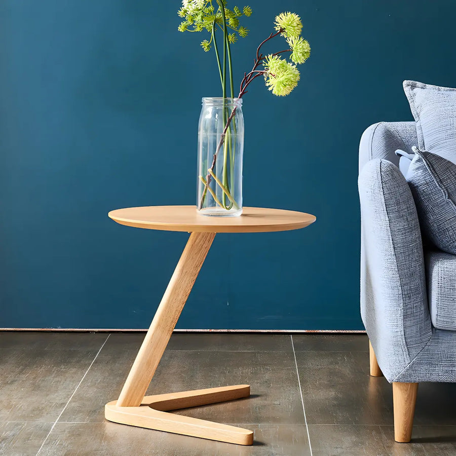 Z-Shaped Round Wood Walnut Finish Side Table